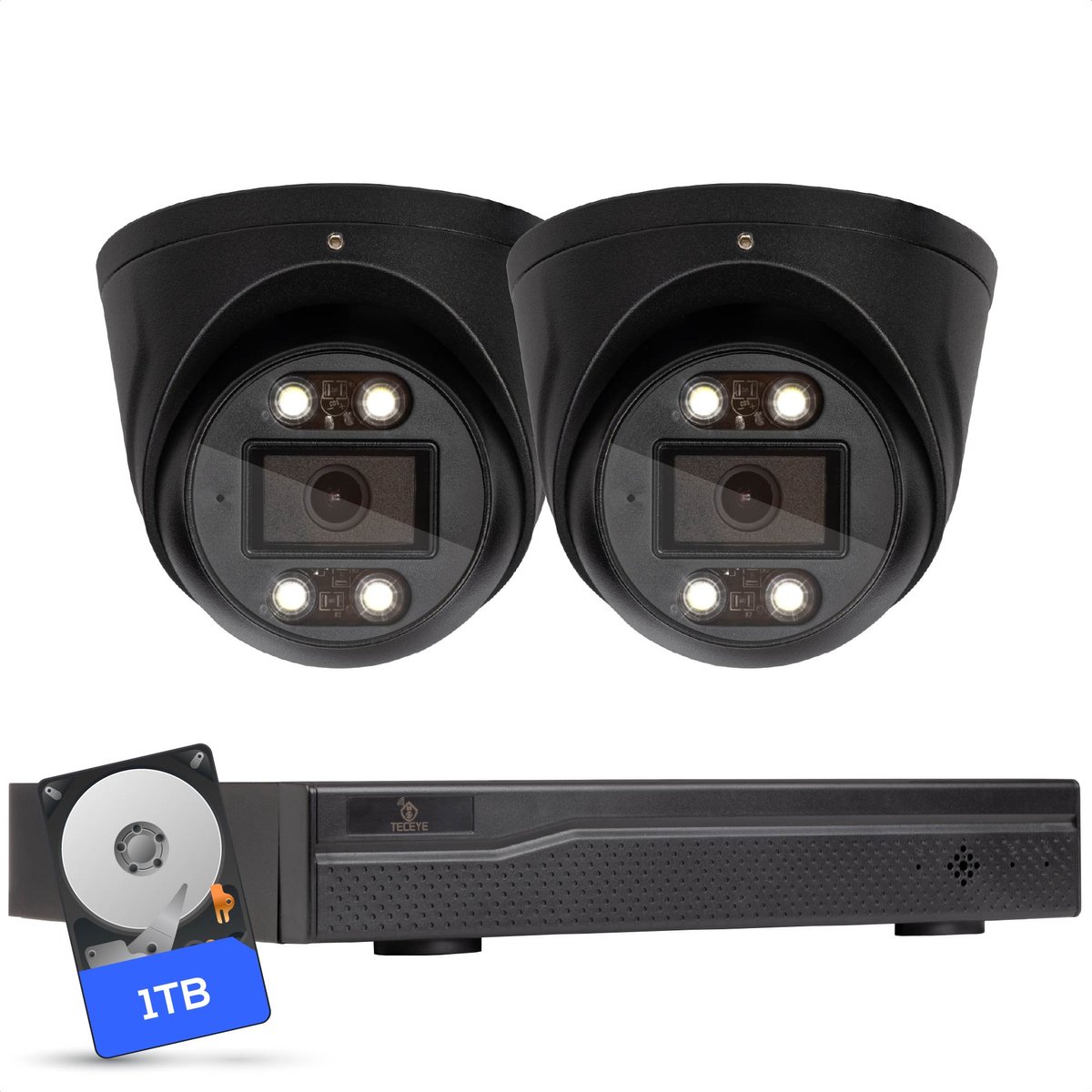 Teceye Compleet Camera Beveiliging Set met 2x POE Camera - 1TB - Beveiligingscamera - Beveiligingscamera binnen - Beveiligingscamera buiten - CCTV Camera systeem - Beveiligingscamera set - Bewakingscamera set