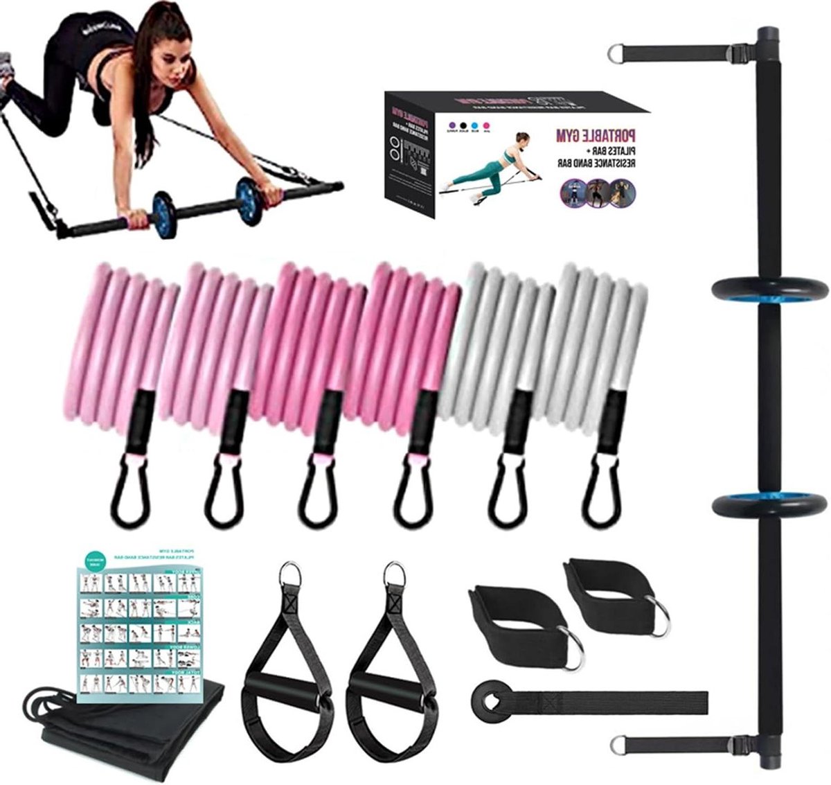 Pilates Bar - Fitness Bar - Thuis Trainen - Verstelbare Weerstandsbanden - 120 cm - Niet gespecificeerd
