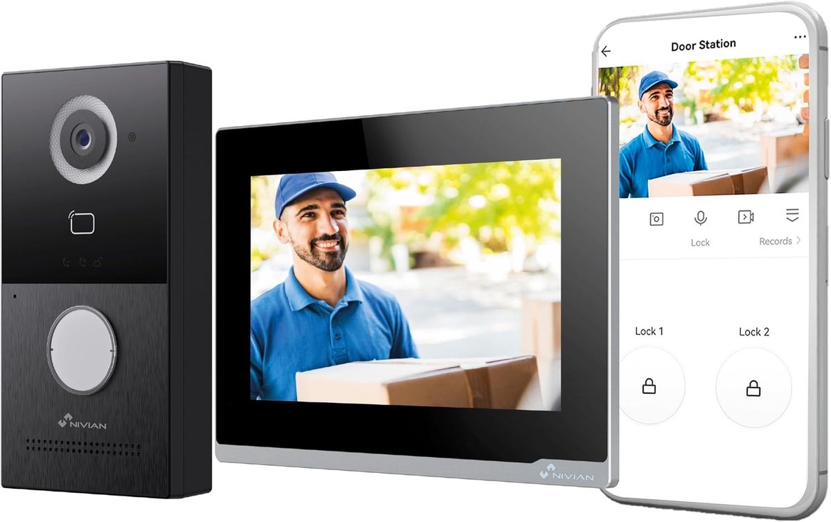 Intelligente Video-Deurintercom - Zwart - 7 inch - Full HD Touchscreen met Bidirectionele Audio - Voor Huizen en Bedrijven