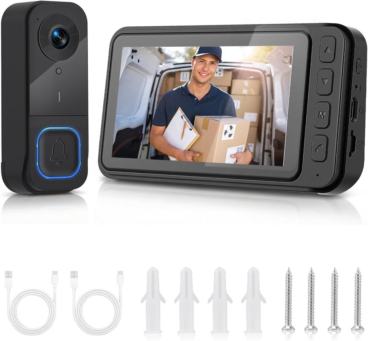 Bluetooth Videodeurbel - Grijs - 4.3 inch Monitor - Waterdichte Buitendeurbel met Nachtzicht - Voor Thuisgebruik