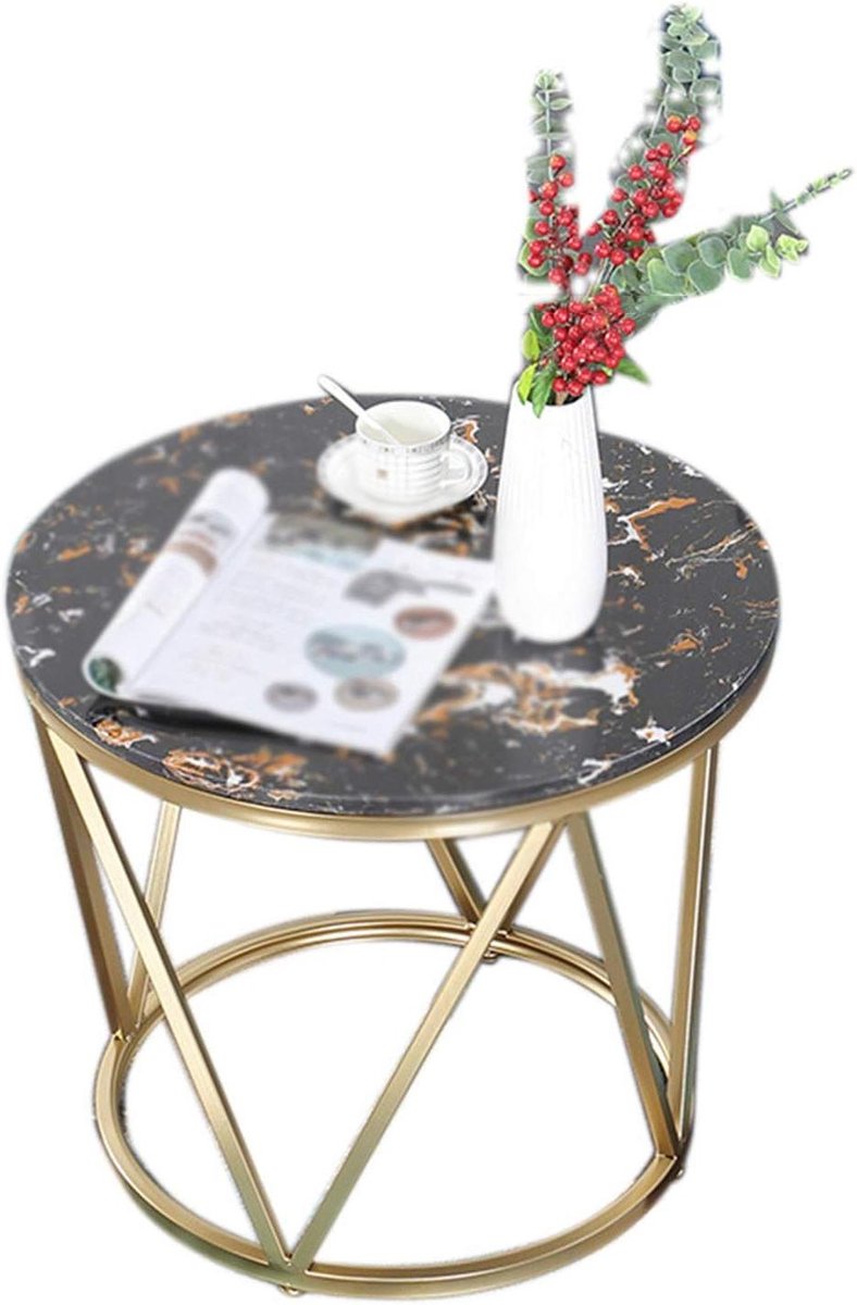 Salontafel Marmerlook - Bijzettafel Rond - Woonkamer Decoratie - Kunstmarmer Paneel - 40x40x50CM - Wit