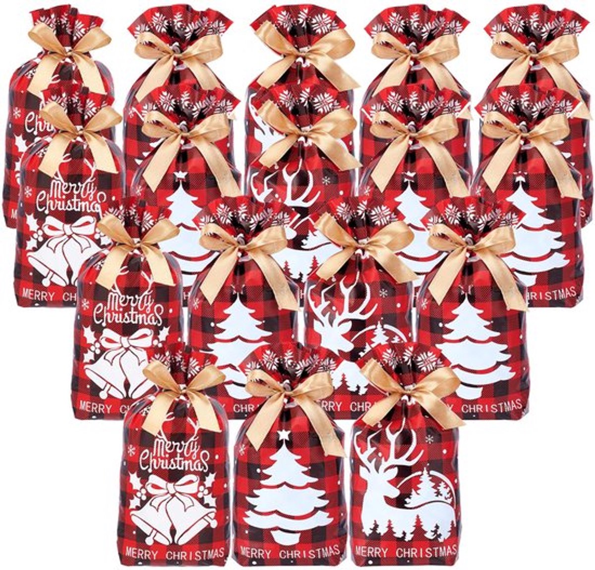 30 stuks kerstsnoepzakjes Vrolijk Kerstmis gymtas kunststof rood groen plaid goodie snack zakken groot Kerstmis vakantie party favorieten benodigdheden