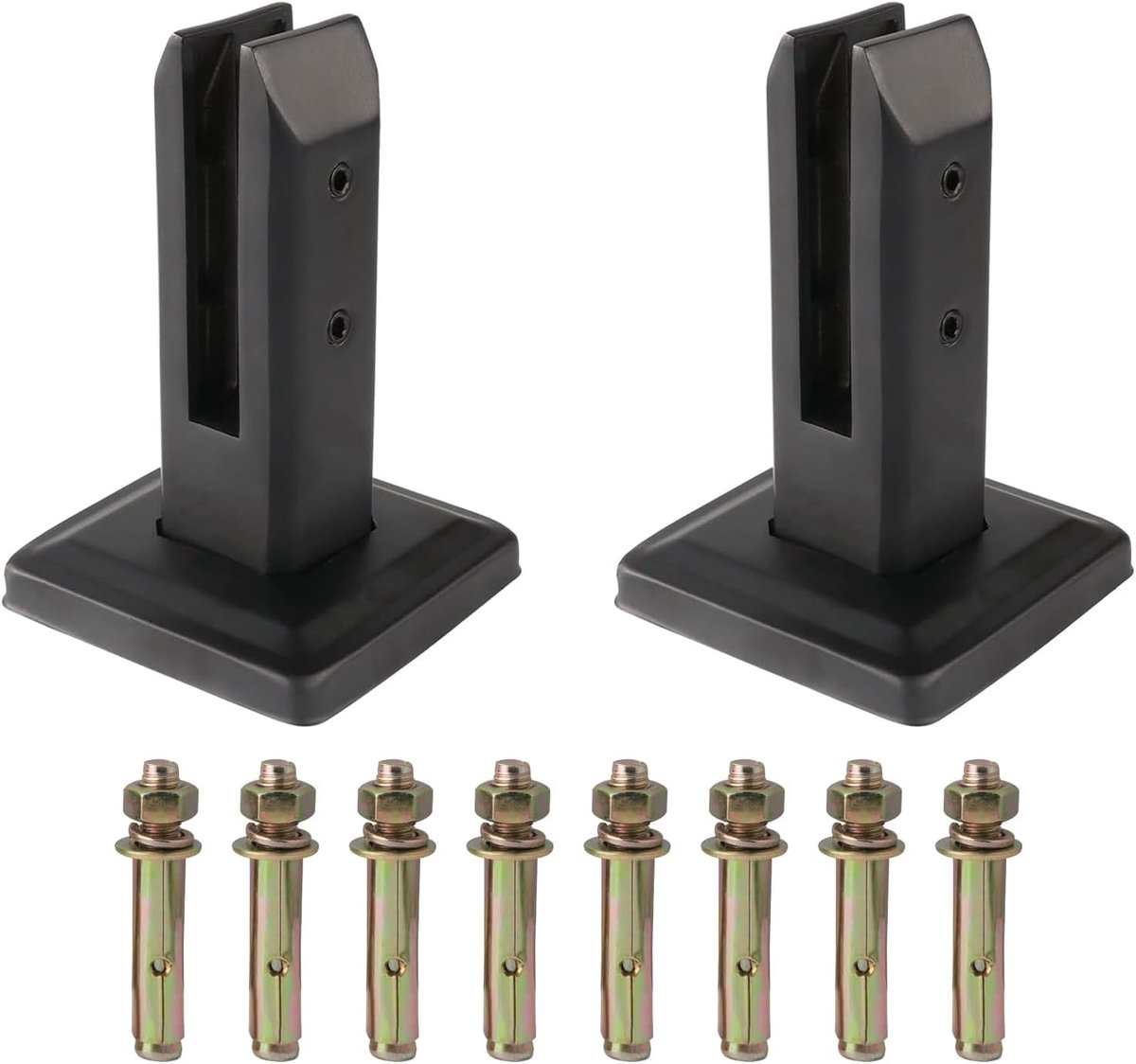 Zwarte zware roestvrijstalen glasbeugels voor balustrades, zwembaden en trappen - 2 stuks (200mm)