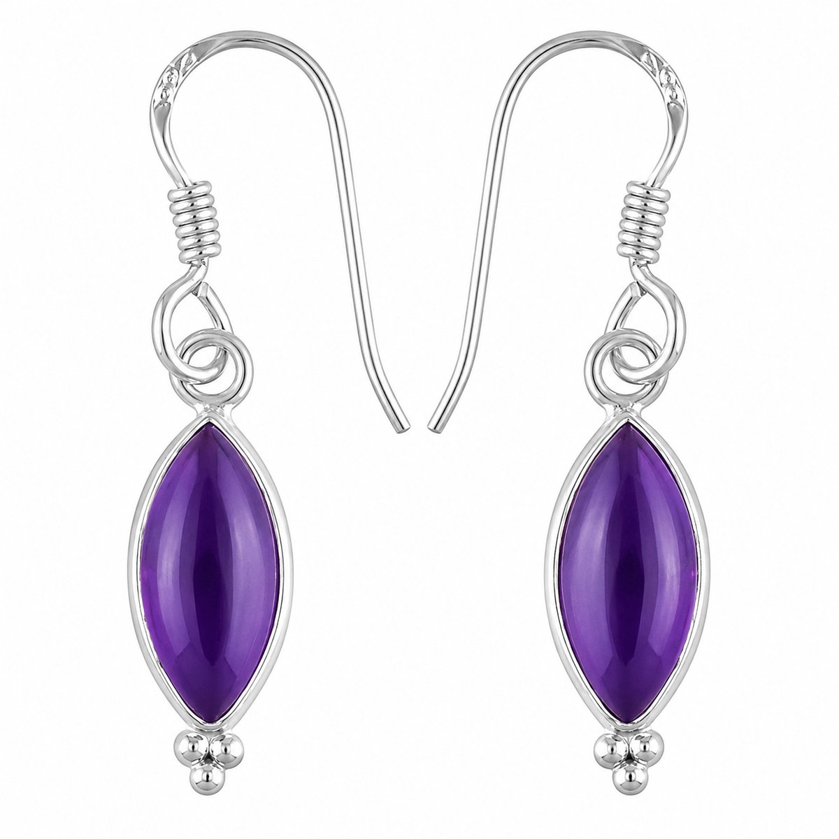 Oorbellen van 925 sterling zilver met markiesvormige amethist