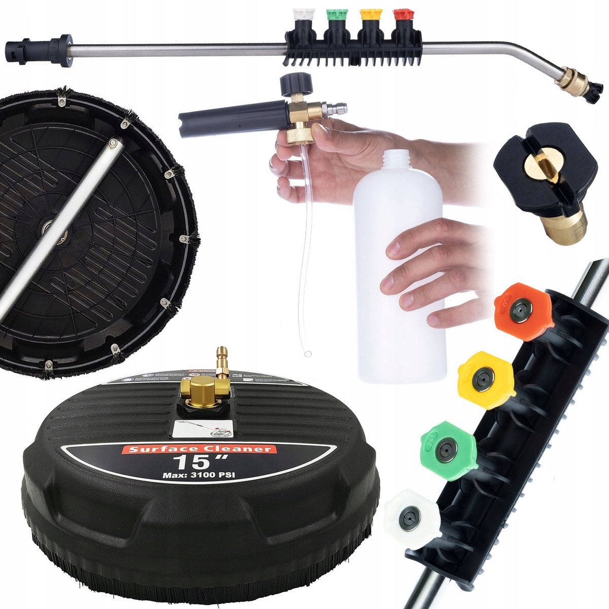 Rosfix T-Racer 15" Schrobborstel Set - 15° Hogedruklans 1/4", 5 Spuitmondjes - Schuimpistool 1000ml