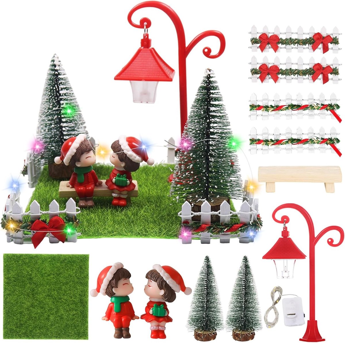 Mini Kerstdecoraties, 7 Stuks Miniatuurtuin, Desktop Micro Decoratie, Feest Micro Ornamenten, Kerst Miniatuur Hars Ornament voor Buiten, Thuis, Mini Tuin Decoratie