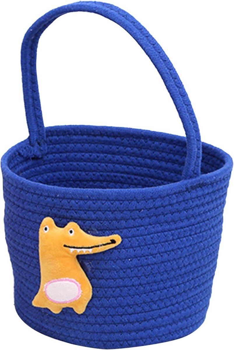 Gevlochten Mand - Opbergbox Touwmand - Speelgoed Opbergen - Ambachtelijk Vlechtwerk - 17.5x10x17.5 cm - Blauw Geel