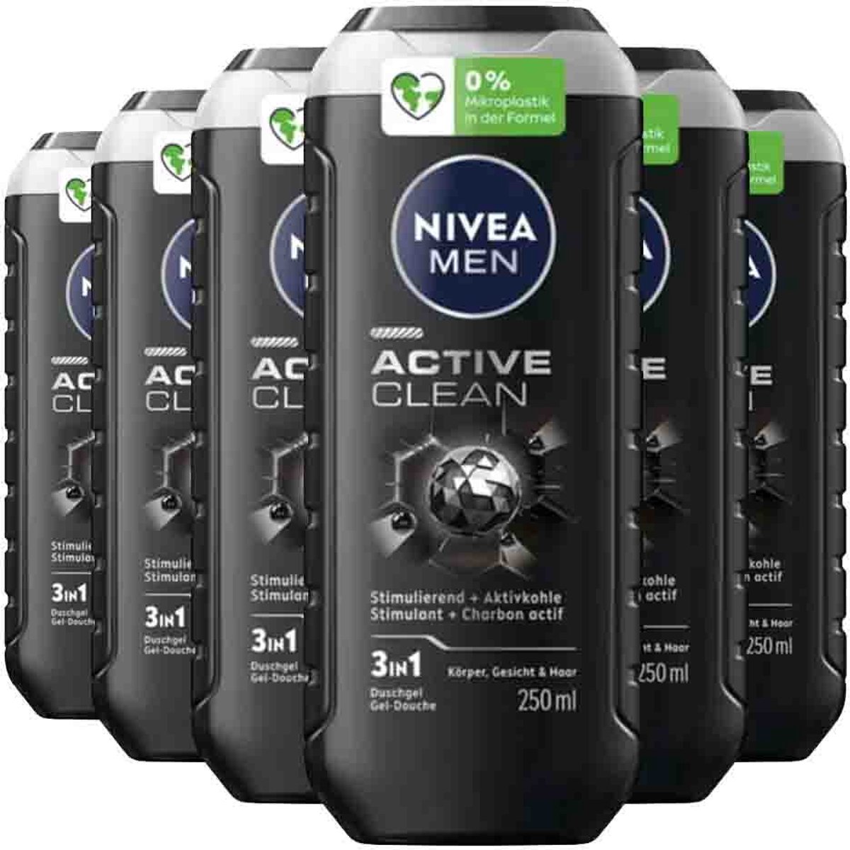 NIVEA Men Shampoo & Douchegel 3in1 Active Clean - 6 x 250 ml - Voordeelverpakking