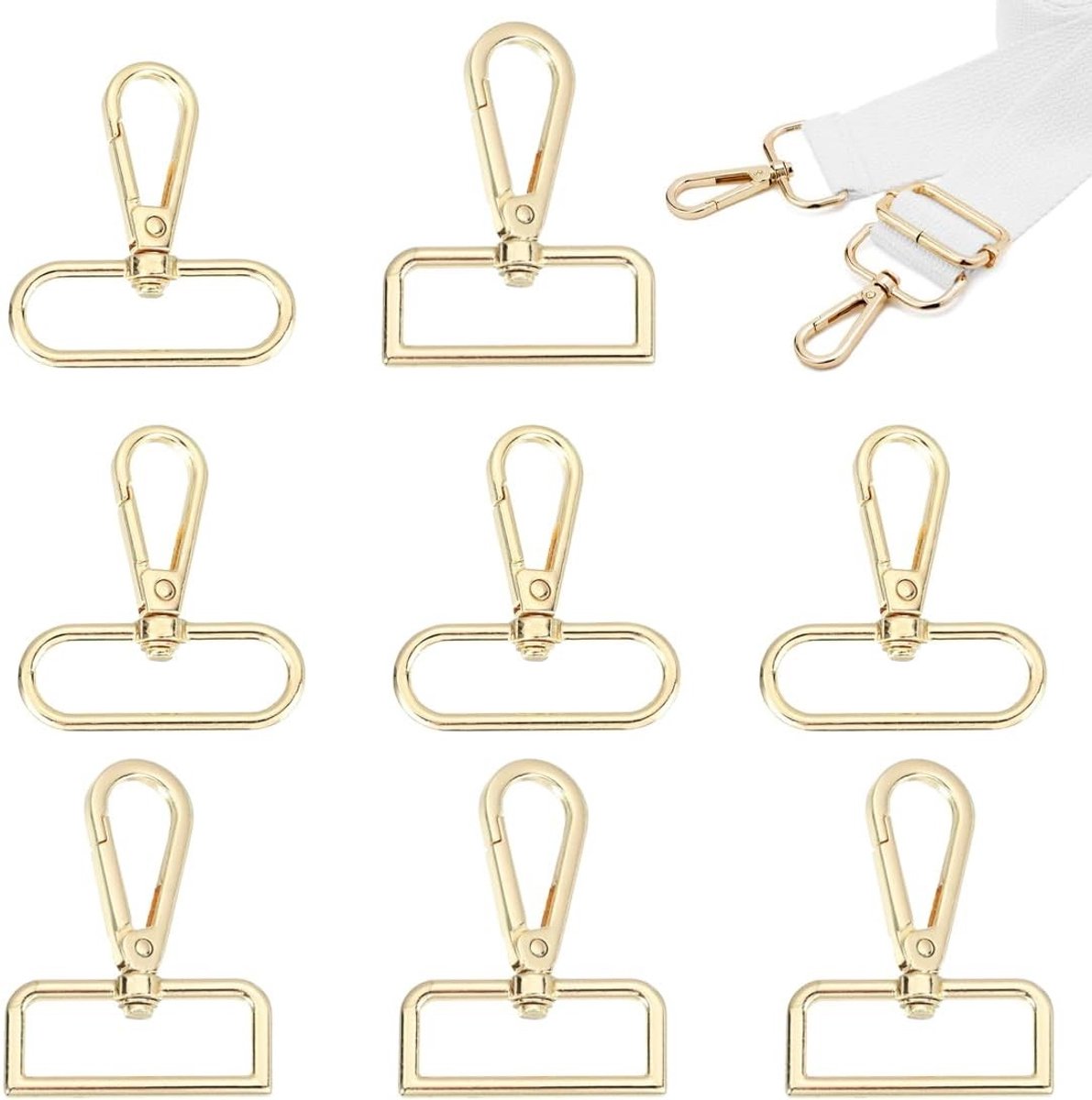 Set van 8 D-Ringen en Sleutelhanger Klips met Veerhaak, Rotatable en 360° Beweegbaar voor Handwerk en Accessoires