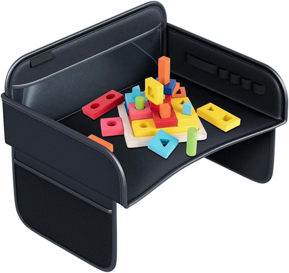 Kinder Reistafel - Autostoel Tafel - Veilig Eten Auto - Georganiseerde Vakken - 31x42 cm - Zwart