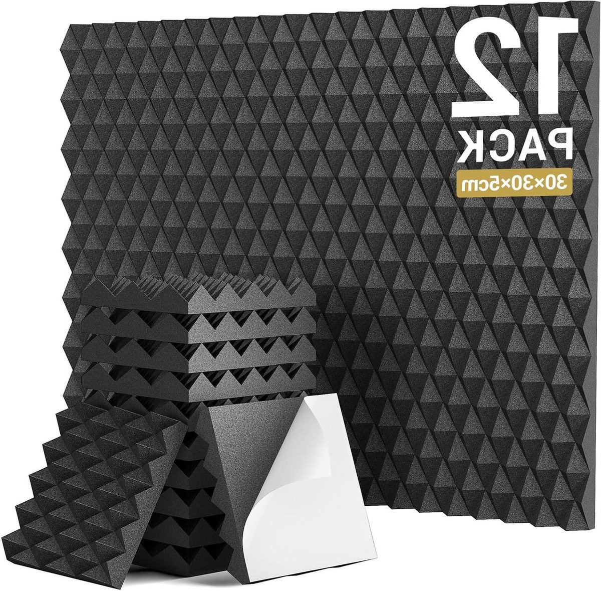 Akoestisch Schuim Panelen - Geluidsisolatie Panelen - Geluidsverbetering Studio - 3D Piramide Ontwerp - 30x30x5 cm - Zwart