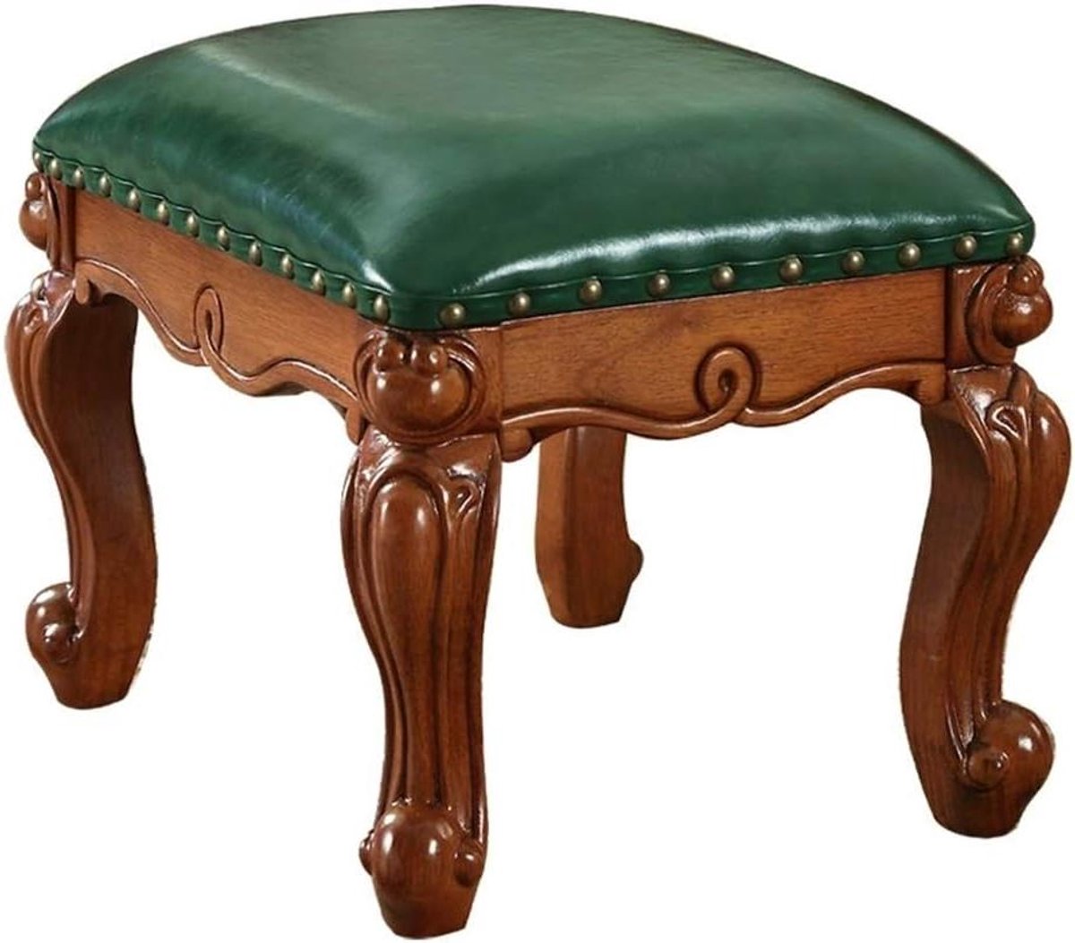 Voetenbankje Rond - Schoenenkrukje Pier - Ontspannen Zitten - Massief Houten Basis - 40X30X33CM - Groen