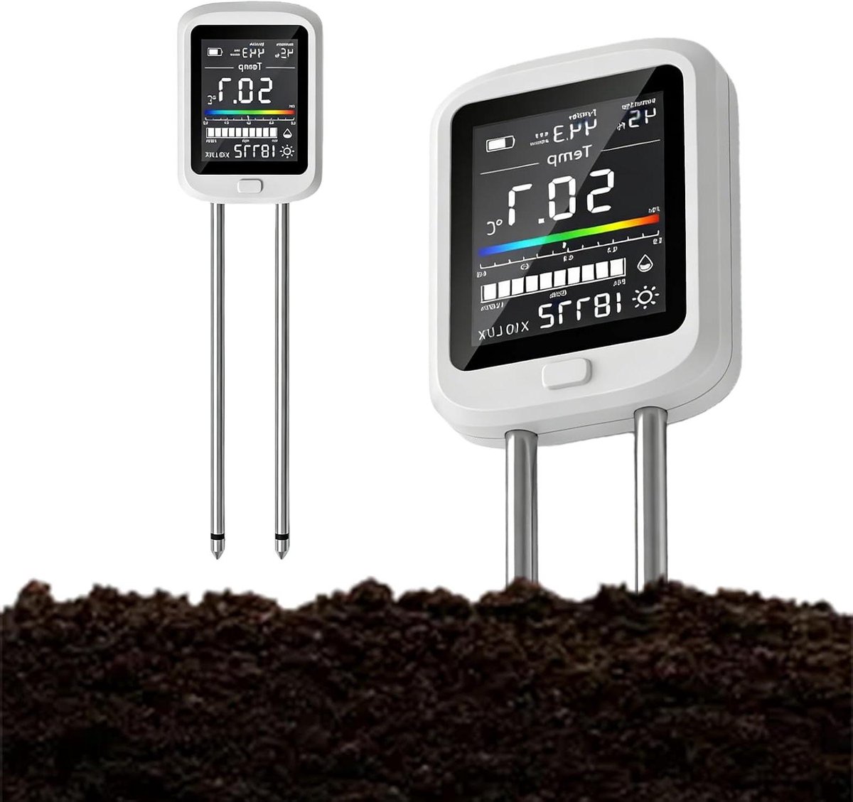 Bodemmeter 6-in-1 - Bodemtester Vochtmeter - Plantenverzorging - Draadloos USB-C Oplaadbaar - 130 g - Wit