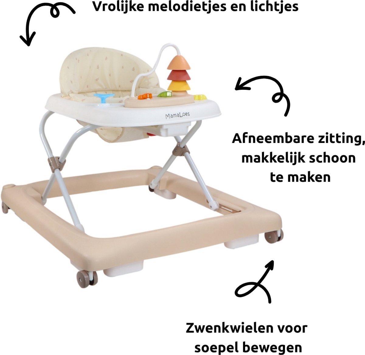 MamaLoes Loopstoel met Speelbord - Loopwagen - Baby Walker - Baby Jumper Speelgoed - Looptrainer - Mikko Grijs – foto 5