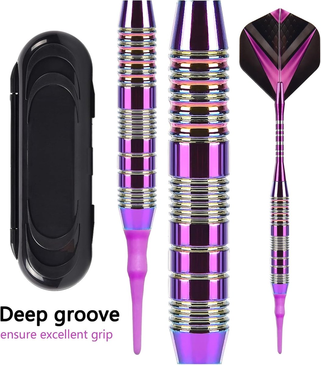 Set van 3 darts met plastic punt en gegalvaniseerde regenboog behuizing, professioneel elektronisch dartbord met opbergdoos voor dartspelletjes