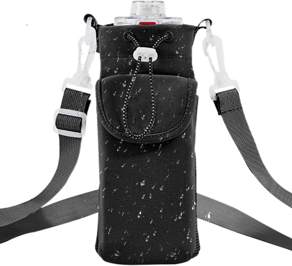 Waterfles Draagtas - Fles Houder - Sport En Outdoor - Met Extra Vak - 10x10x21cm - Zwart