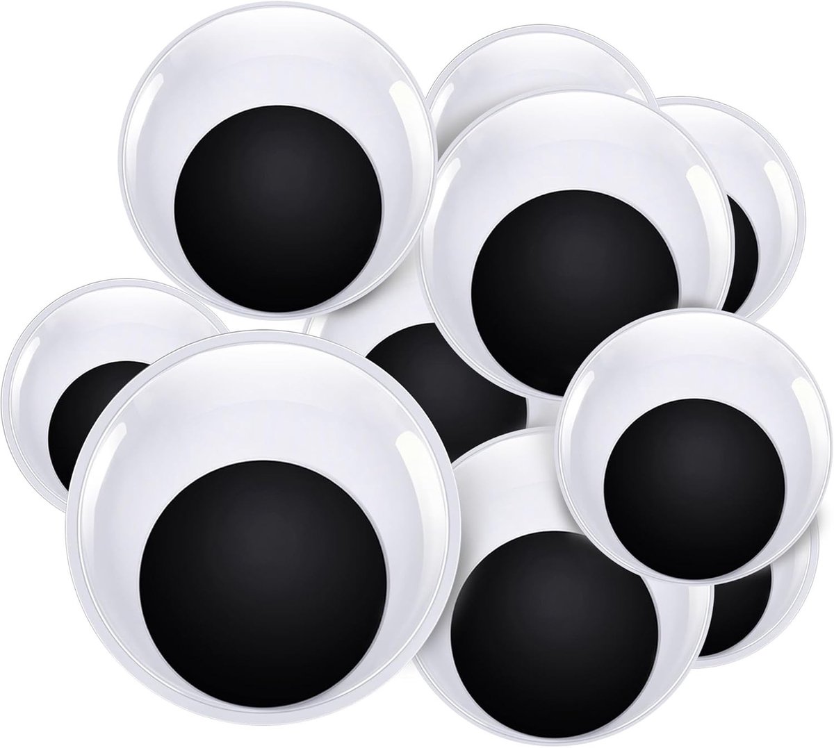 8 Stuks Zelfklevende Wobbelogen 40 tot 100 mm - Grote Ronde Zwarte en Witte Ogen voor Poppen, DIY Creaties en Scrapbooking Accessoires