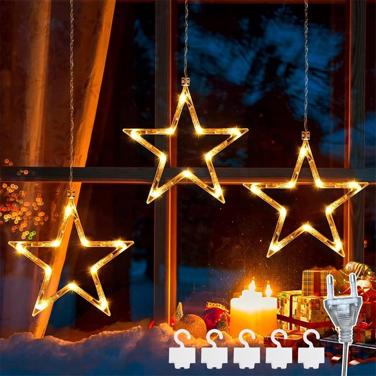 LED Sterren Kerstverlichting - 3 Stuks Binnenraamdecoratie met 8 Verlichtingsmodi, Waterdicht IP44 voor Kerst, Bruiloft en Slaapkamer Decoratie