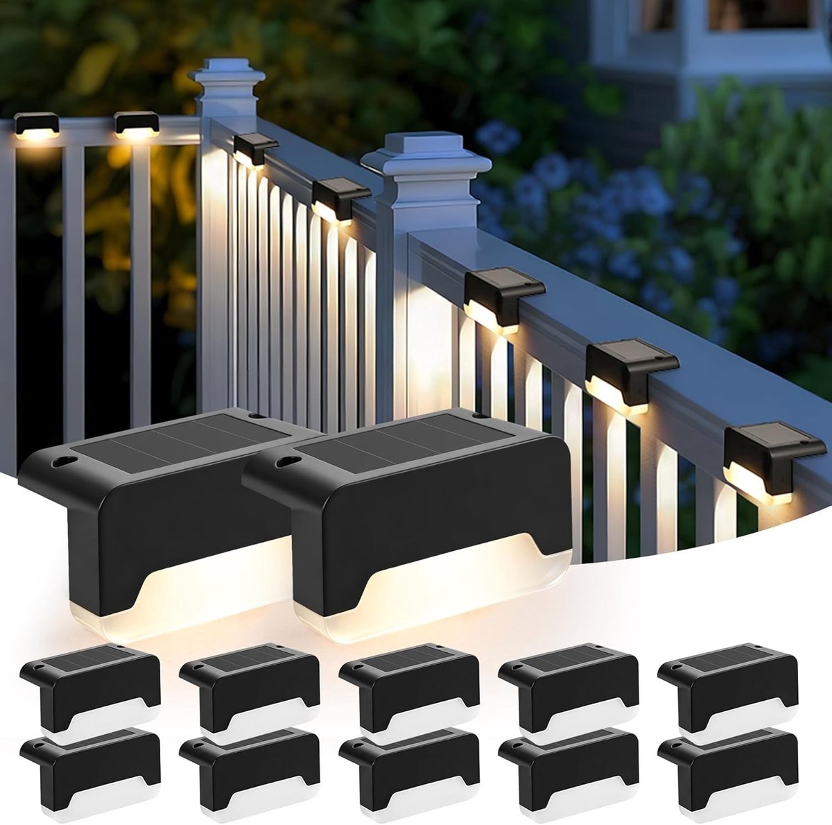 Buitenlampjes - Zwart - Warm wit - 12-delige Solar Tuinverlichting - Waterdicht IP44 - Voor Terras en Trappen
