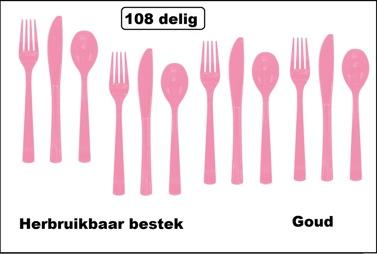108-delige set herbruikbaar bestek roze - Bestekset - Diner BBQ themafeest babyshower