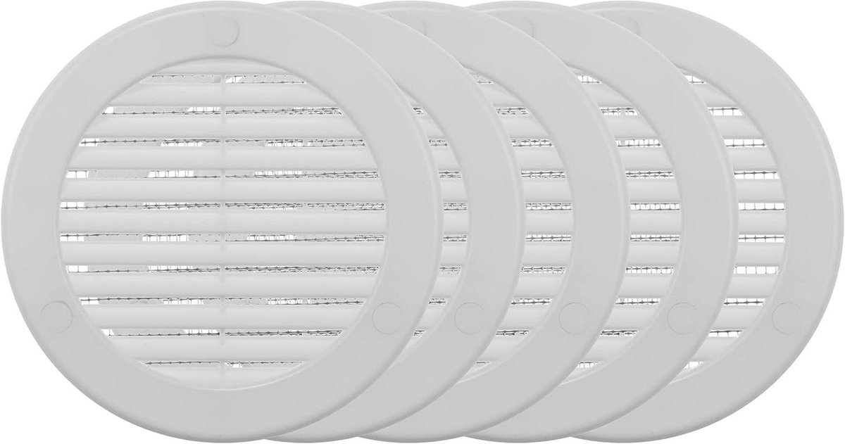 Ventilatie Roosters - Lucht Roosters - Luchtcirculatie Verbeteren - Geïntegreerd Insectennet - 5 Stuks 10 cm - Wit