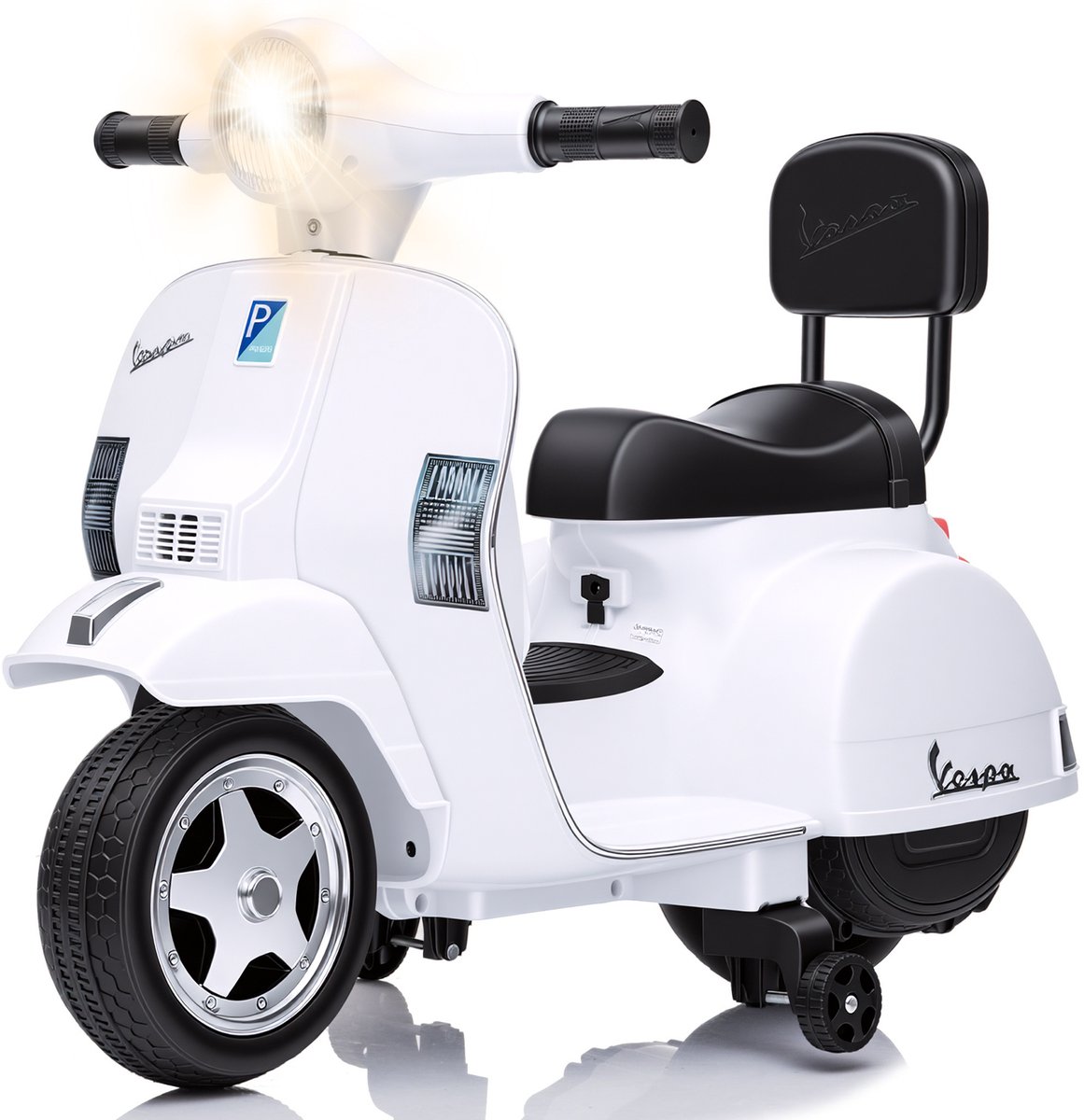 Triumpunpre - Kindermotor - Elektrische motor 6V 4,5Ah - 25W, 3 km/u - Steunwielen, LED, muziek, claxon - 67x57x40cm - Vanaf 3 jaar - Wit