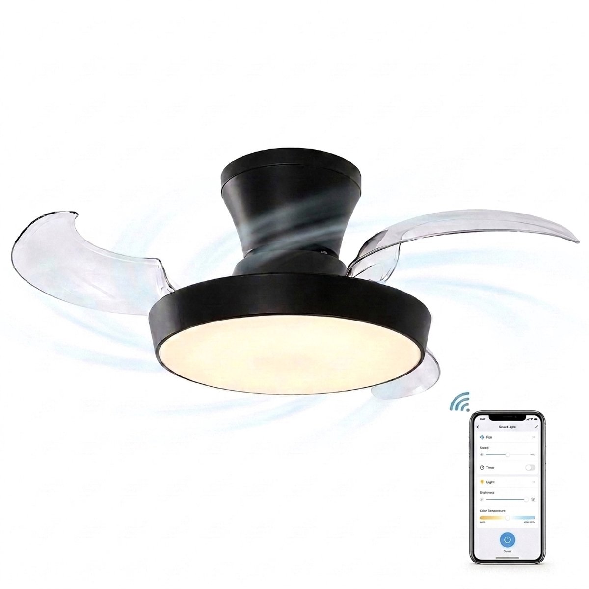 Evolar Smart Plafondventilator met Verlichting en WiFi - 71 cm -Stille Plafondlamp met Ventilator - Dimbaar Warm Wit Licht (LED) - EVO-CF3050BWW
