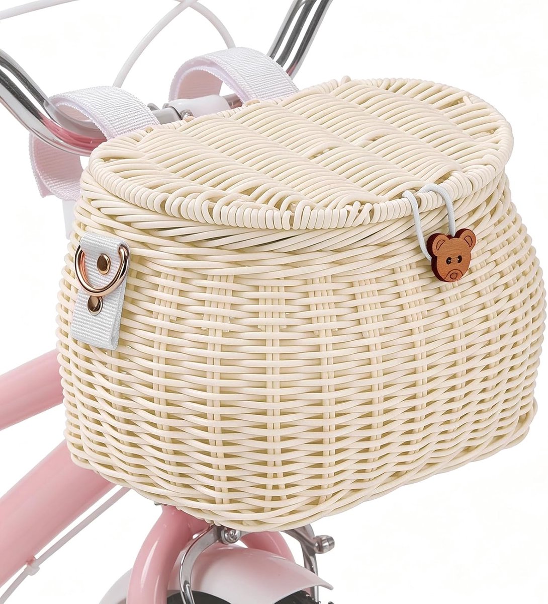 Fietsmand - Afneembare Handgevlochten Rotan Fietsmand voor Kinderen - Met Deksel en Schouderbanden - 2-in-1 als Rugzak - Geschikt voor Loopfiets Kinderfiets en Scooter - 1 Stuk