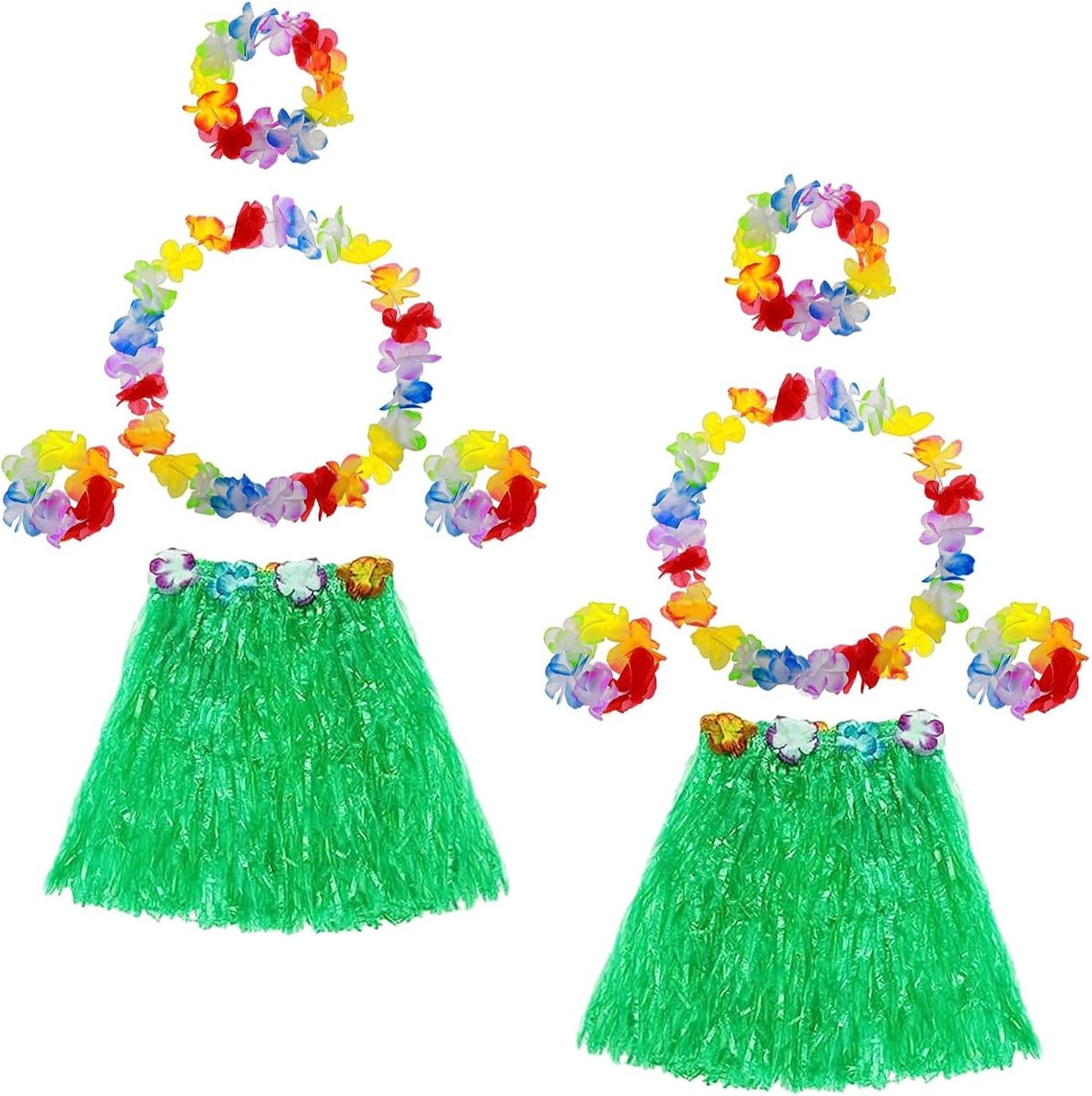 Hawaiiaanse Fancy Dress Set met Grasrokken, Hoofdsieraden en Halskettingen voor Feestjes en Tropische Moana Hula Kostuums voor Volwassenen en Kinderen