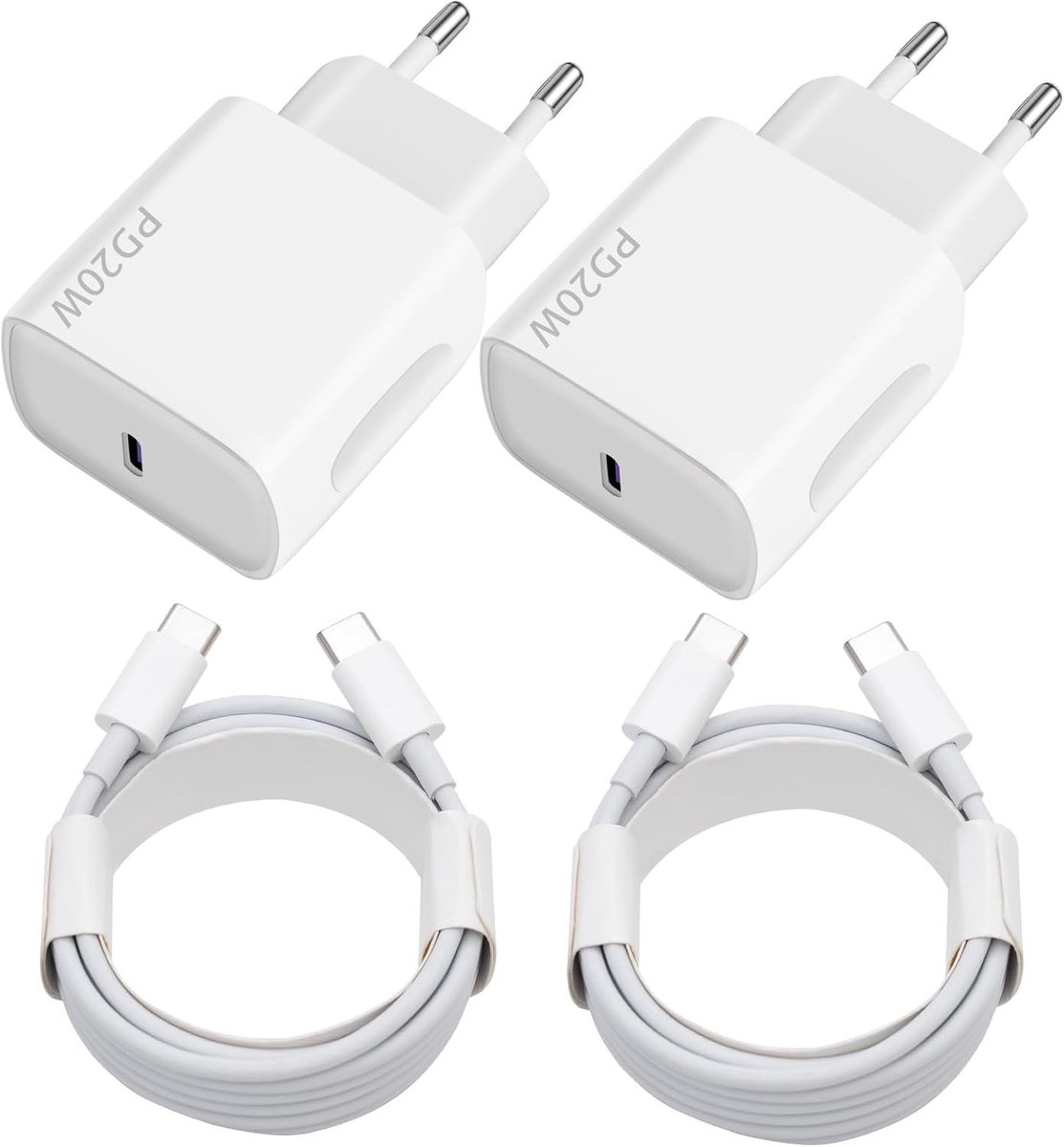 Omgoods - 2 Stuks 20W USB C Snelladers met USB-C Kabel