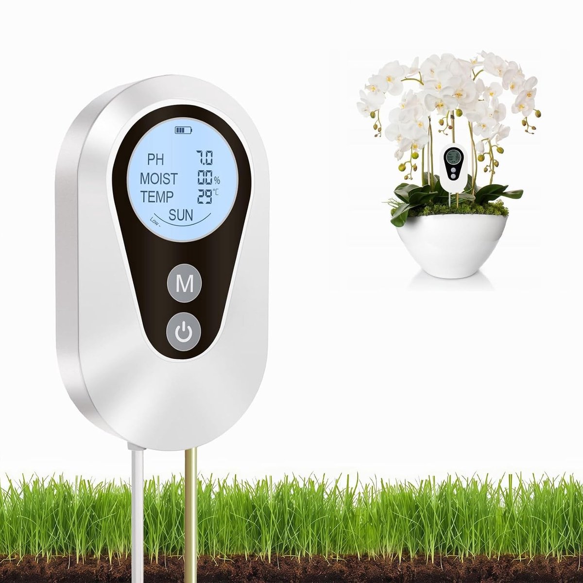 Digitale bodemmeter voor pH-waarde, vochtigheid, temperatuur en lichtintensiteit, ideaal voor tuinen, gazons en kassen