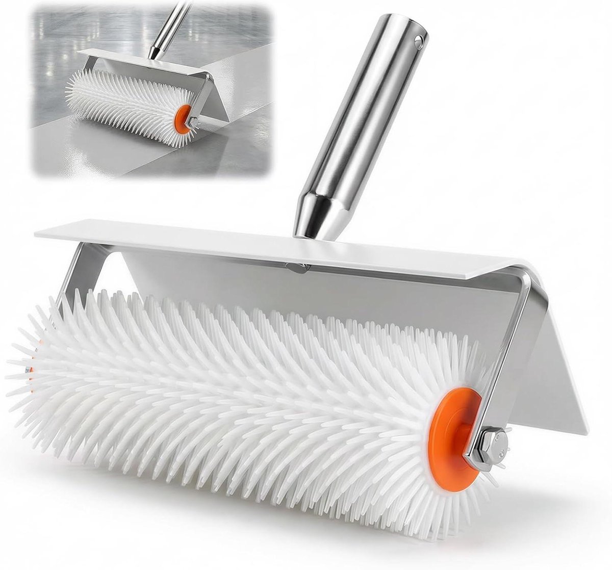 Ontluchtingsroller - Nagelroller Stakelwals - Gladde Oppervlakken Ontluchten - Met Spatbescherming - 23 cm - Oranje
