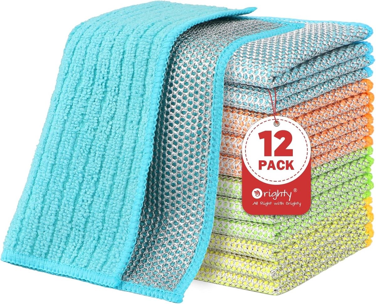 Multifunctionele Keukenafwasdoek Set van 12 Stuks, Dubbelzijdige Niet-Krasdoeken, Herbruikbare Stalen Schrobbers voor Kookgerei, Multicolor en Duurzaam