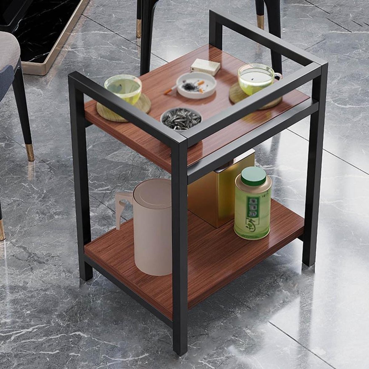 Vierkante Salontafel - Bijzettafel Woonkamer - Kleine Ruimtes - Met 2 Niveaus - Niet Gespecificeerd - Zwart
