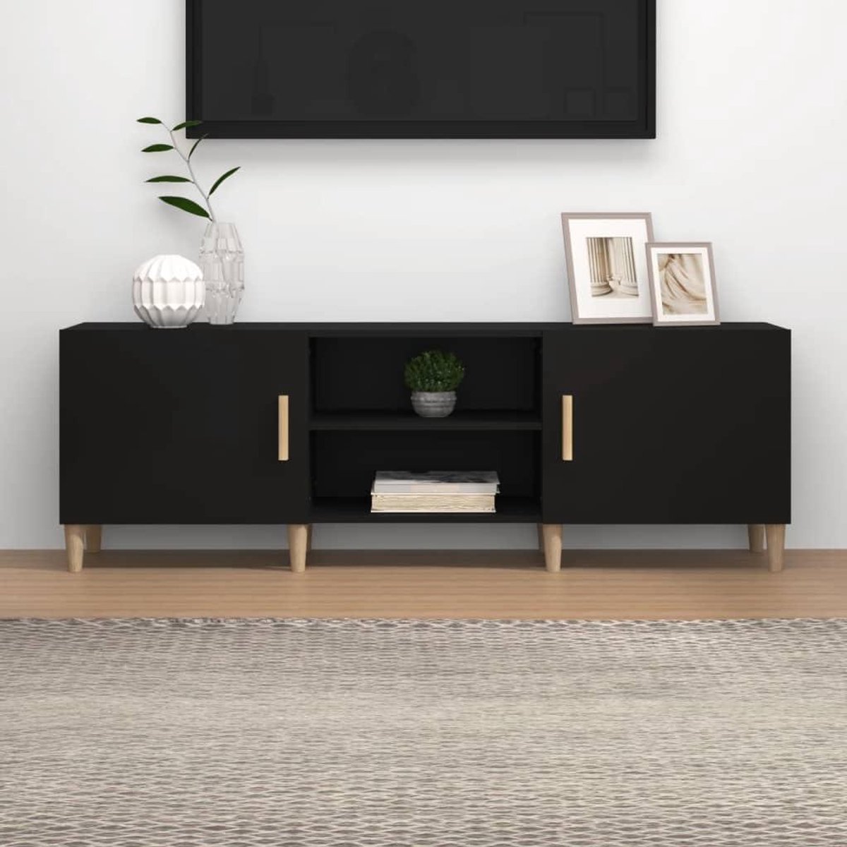 Tv-kast - Televisiekast Lowboard - Woonkamer Opbergen - Stabiel Tafelblad - 150 x 30 x 50 cm - Zwart