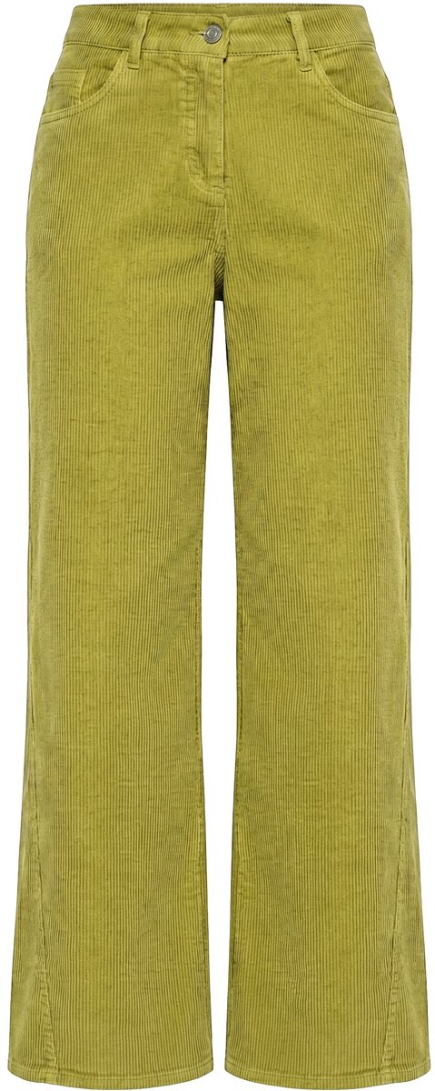 Ulla Popken - Dames - Corduroy broek Mary wijde pijpen comfortabele tailleband - Salbei groen - Maat 60