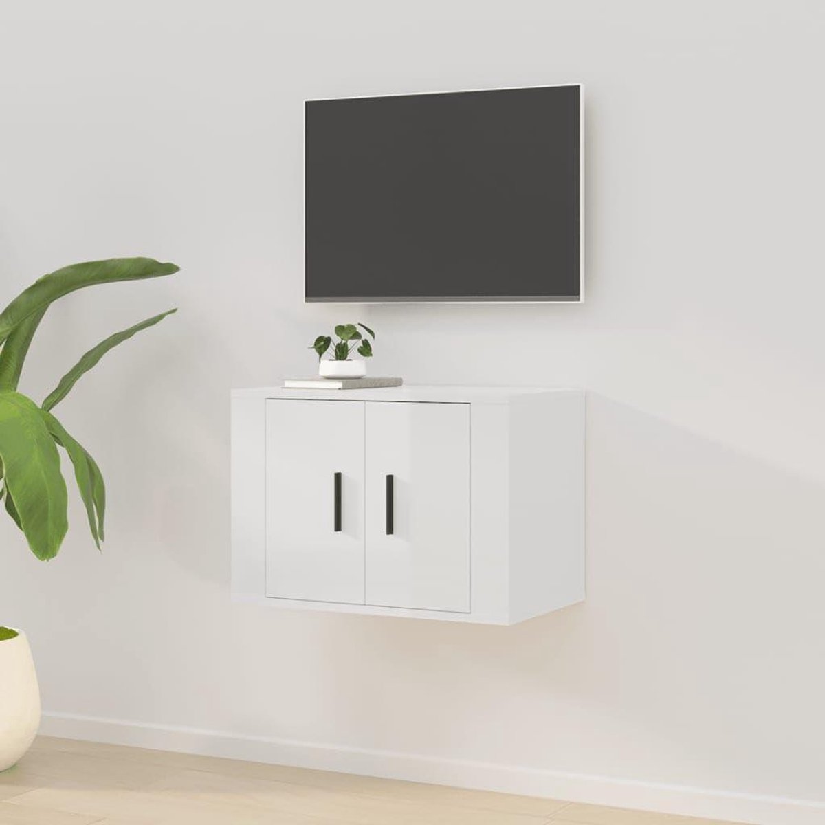 TV-meubel - TV-kast Wandmontage - Opbergen Media - Hoogglans Afwerking - 57x345x40 cm - Wit