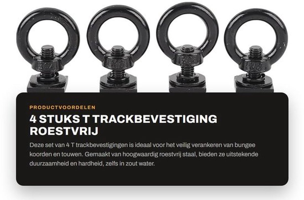 Trackbevestiging Roestvrij Staal - 4pcs Bevestigingsclips - M8 Slotbouten - Bind Ringen - Bungee Koord - Duurzaam en Sterk - Bevestigingsringen