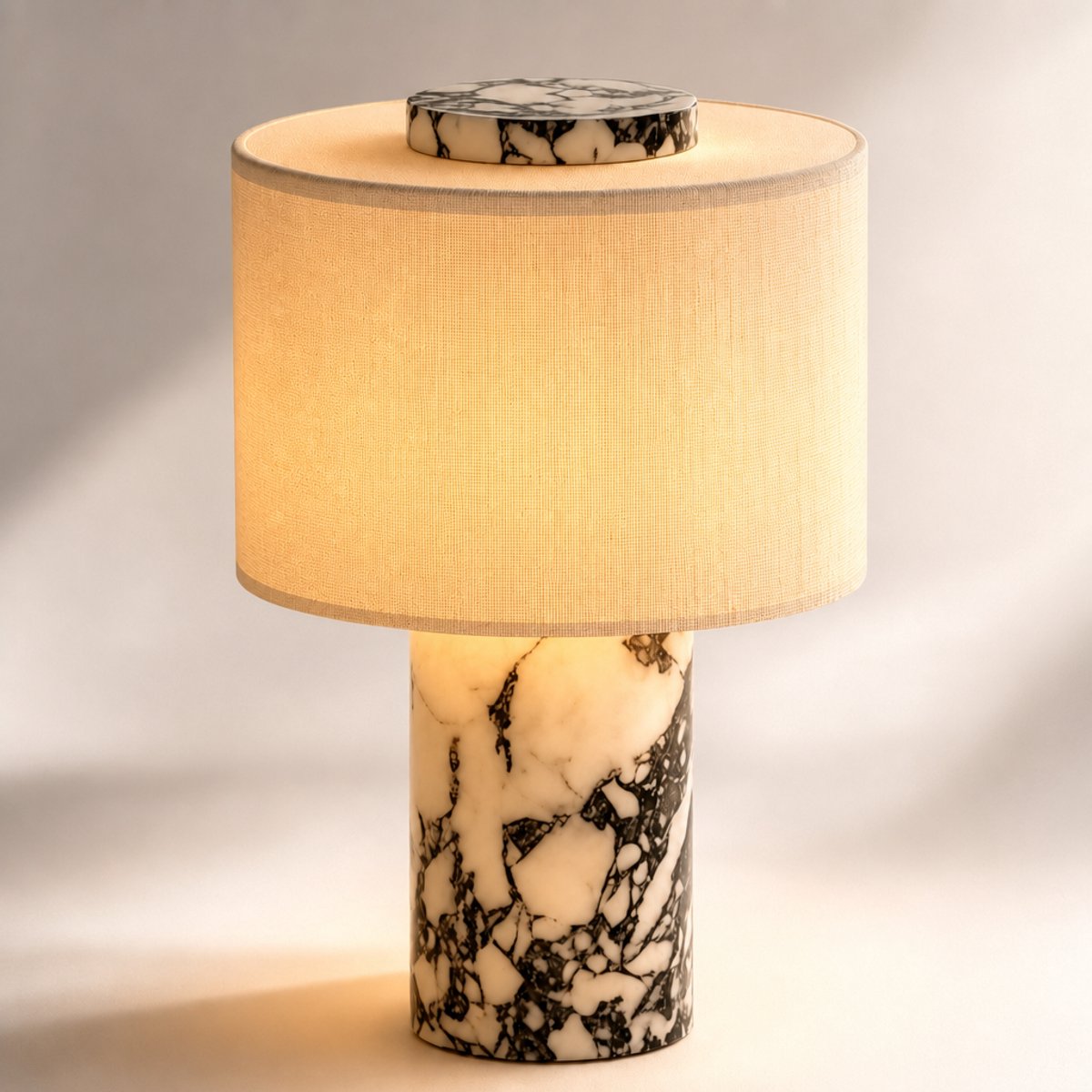 Ryoudavell - Natuurstenen tafellamp - Met linnen kap - -stands touchdimmer, oplaadbaar via USB-C - Touch Dimbaar - Sfeerlamp