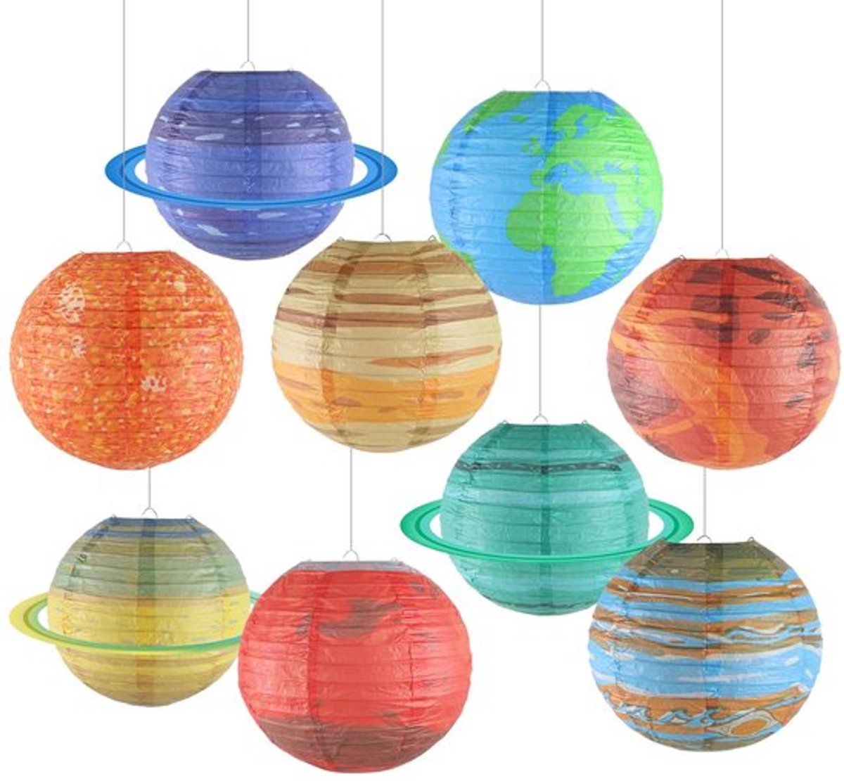 Papieren Lantaarns 25cm - 9 Pack Ruimte Lantaarns - Zonnestelsel Lantaarns - Hangende Lantaarns - Feestdecoraties - Kinderen Astronaut Decoratie - Ruimtedecoratie