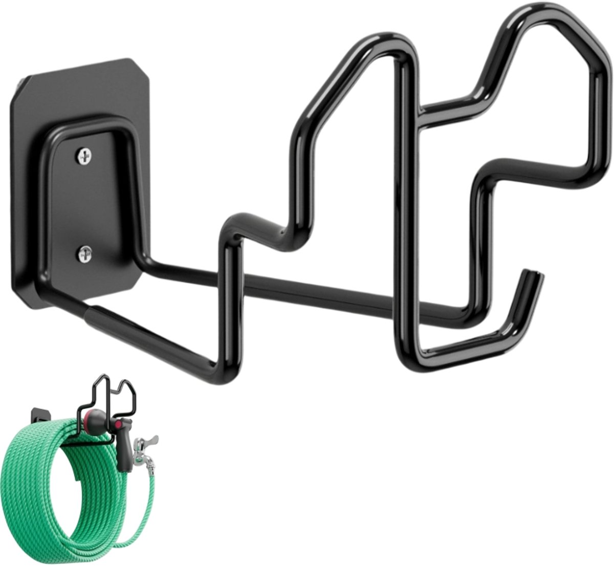 Buisbeugel - Buishaak - Wandgemonteerde flexibele slangbeugel - Kabelhaak - Opbergaccessoire - Geschikt voor tuinen, terrassen en garages - Zwart - 19*13,8*13 cm - Draagvermogen 50 kg