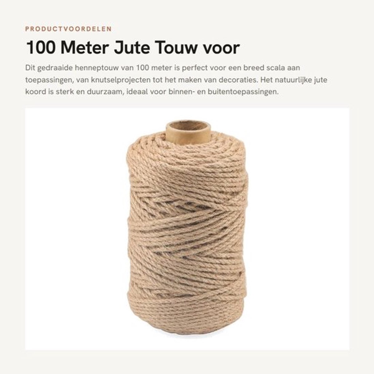 Henneptouw 100 m x 4 mm - Jute Touw - Gedraaid Touw - Natuurlijk Koord - Touwtrekken - Sterk en Breukvast