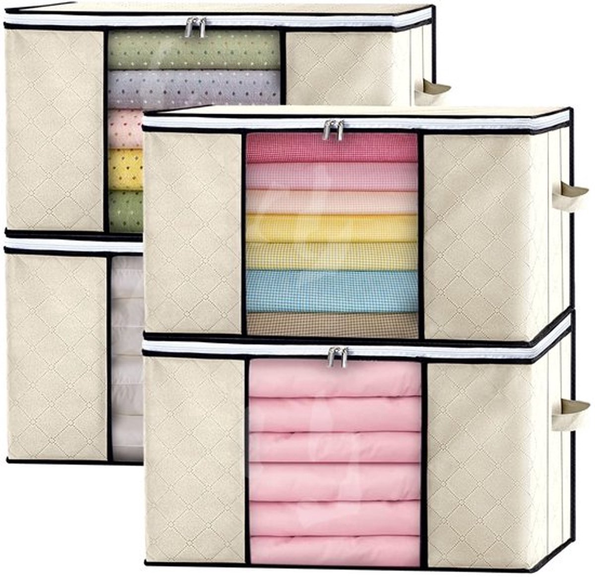 GoMaihe Kledingopbergdoos, hoge capaciteit, opbergdoos met deksel, versterkte handgreep, geschikt als verhuisdoos, opbergdoos en kledingorganizer, voor dekbedden, beddengoed, kleding, kan in de kast
