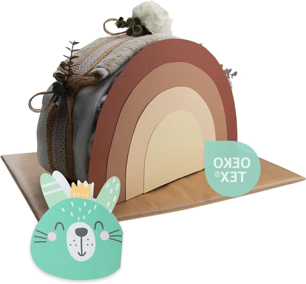 Luiertaart Boho - Kraamcadeau Baby - Geboorte Vieren - Liefdevol Handgemaakt - Maat 3 - Naturel