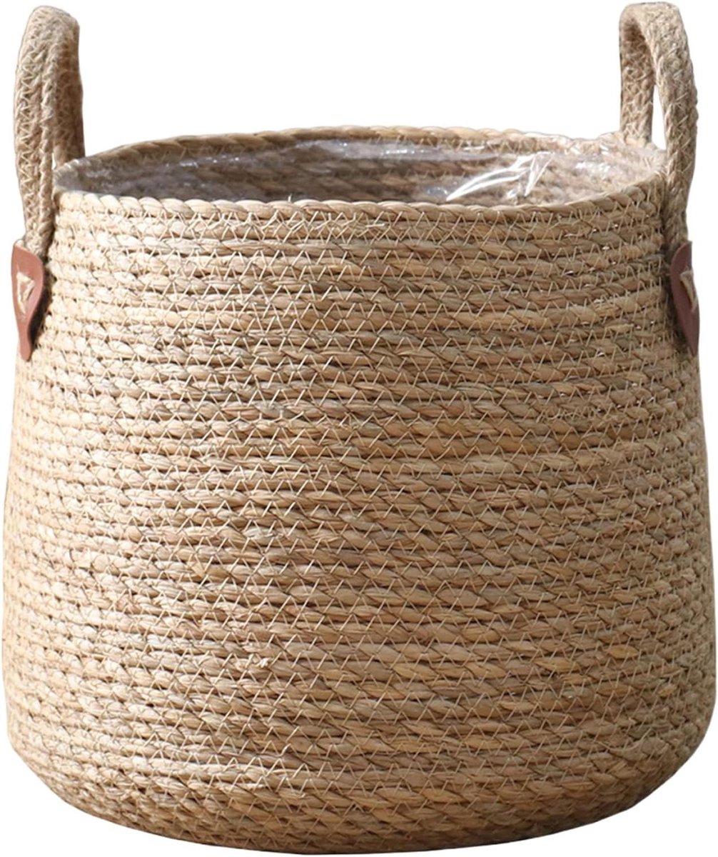Geweven Plantenmand - Rotan Mand Plantenbak - Planten Decoratie - Ademend Materiaal - 25 x 25 cm - Natuurlijk Beige