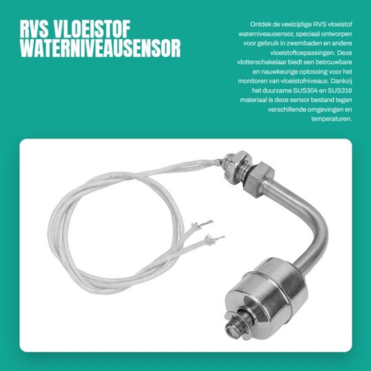 Vlotterschakelaar RVS - Vloeistofniveausensor - Waterniveauschakelaar - Werkspanning 0-220V - Maximale temperatuur 120°C - Werkdruk 1 Mpa - Vloeistofsensor