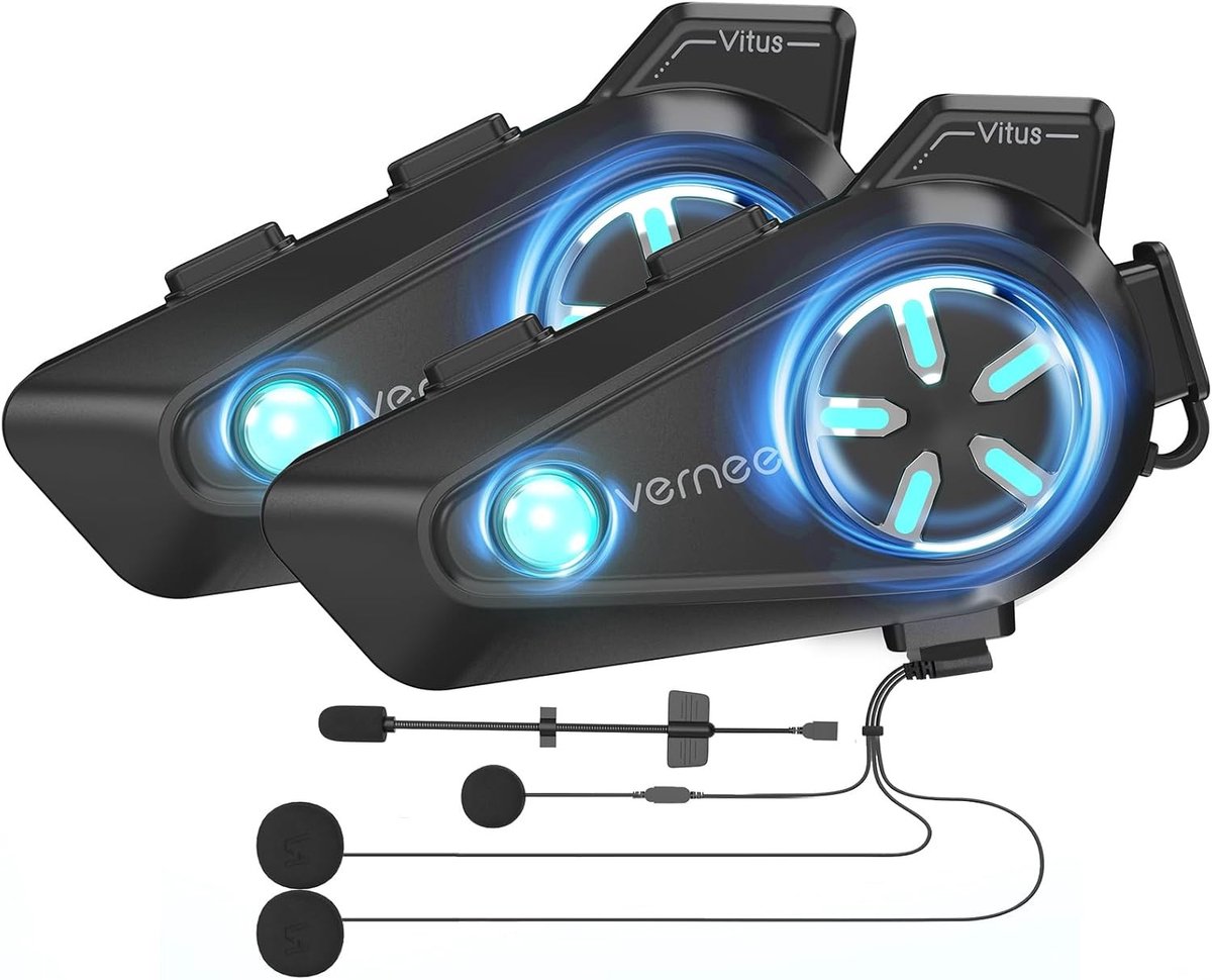 Motorhelm-headset - Zwart - Bluetooth Intercom met 2 km Bereik - Waterdicht IP67 - Voor 4 Bestuurders
