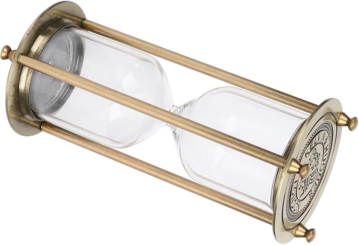 Glazen Zandloper - Zandloper Decoratie - Tijdsmanagement - Elegante Legering Basis - 21 cm hoog - Transparant