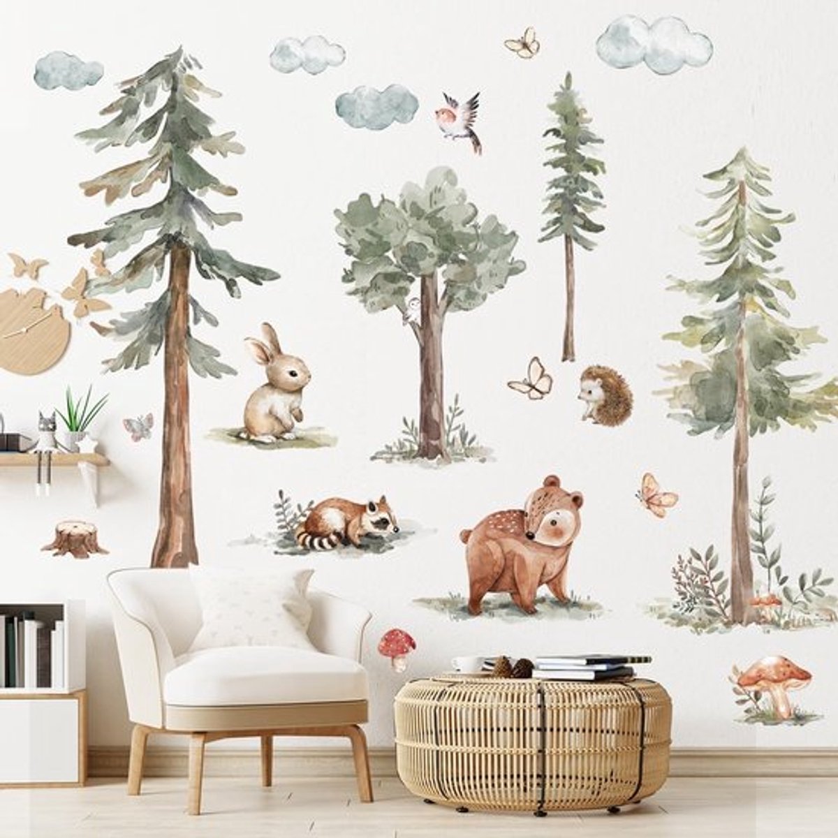 Muurstickers Grote Dennenboom - Wanddecoratie Dieren - Muurstickers Kinderen - Muurstickers Slaapkamer - Muurstickers Babykamer - Vinyl Zelfklevend