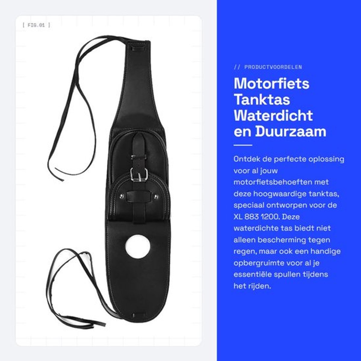 Tanktas Waterdicht - Tanktas Motor - Tanktas Magnetisch - PU Lederen - Bevestigingsriemen - Geschikt voor XL 883 1200 - Motorfiets Tas